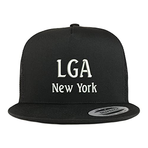 Trendy Apparel Shop LGA New York Embroidered 5 Panel Flatbill Trucker Cap