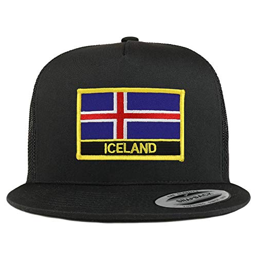 Trendy Apparel Shop Flexfit XXL Iceland Flag 5 Panel Flatbill Trucker Mesh Snapback Cap