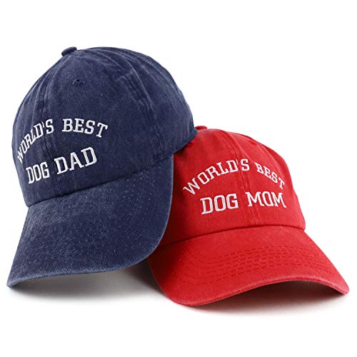 Trendy Apparel Shop World's Best Dog Mom and Dad Ever Pigment Dyed 2 Pc Cap Set