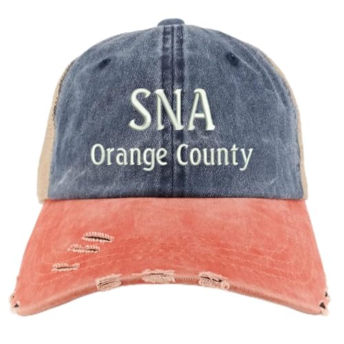 Trendy Apparel Shop SNA Orange County Embroidered Frayed Bill Trucker Mesh Back Cap