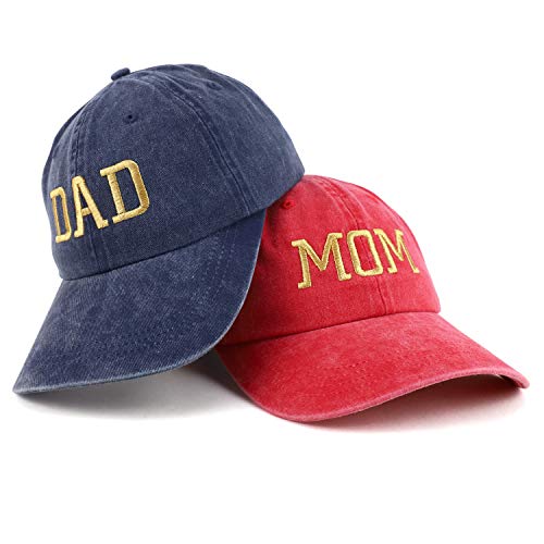 Trendy Apparel Shop Capital Gold Thread Mom and Dad Pigment Dyed 2 Pc Cap Set