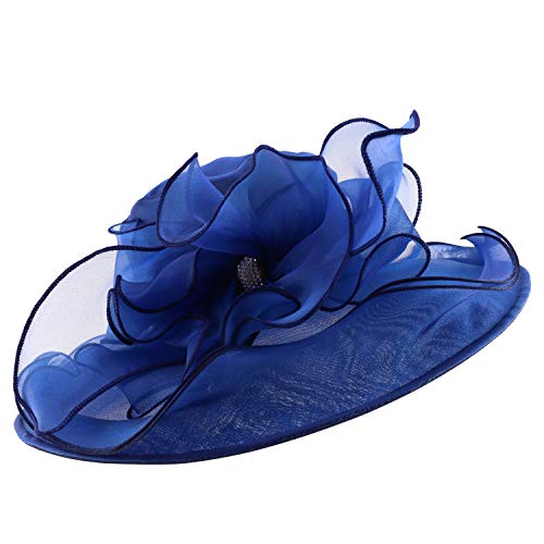 Trendy Apparel Shop Ladies Fashion Ruffled Brim Crystal Trim Organza Hat