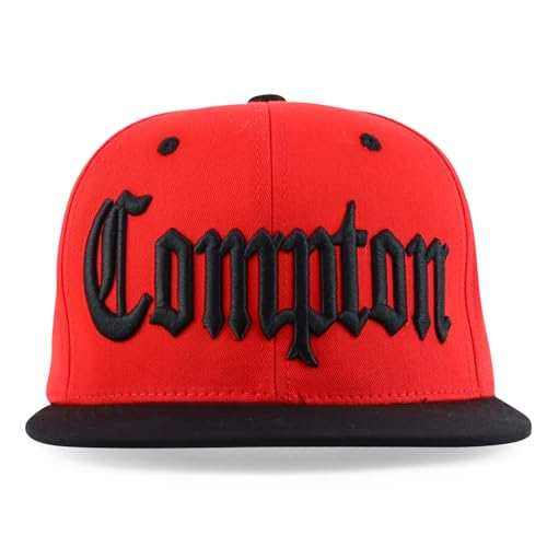 Trendy Apparel Shop 3D Compton Old English Font Embroidered Flat Bill Snapback Cap