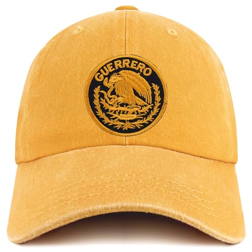 Trendy Apparel Shop Guerrero Mexico Gold Embroidered Patch Pigment Dyed Washed Baseball Cap