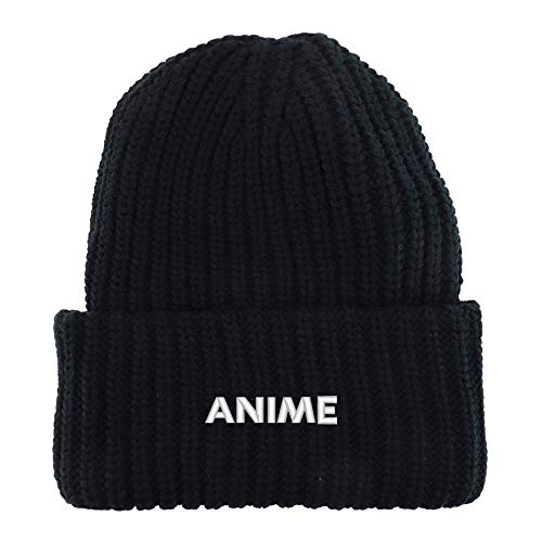 Trendy Apparel Shop Anime Embroidered Long Cuffed Thick Ribbed Knit Beanie