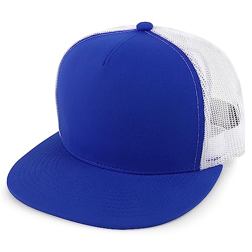 Trendy Apparel Shop Structured High Crown 5 Panel Round Flat Bill Trucker Cap