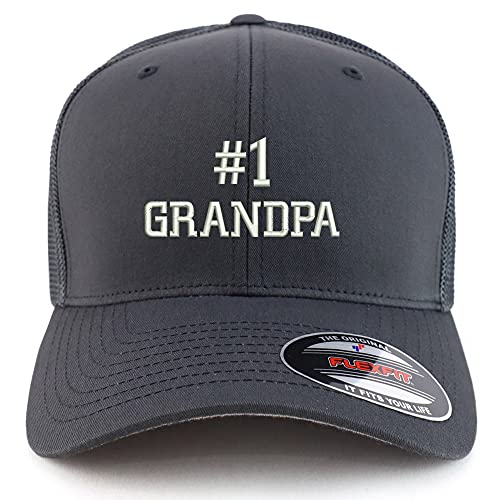 Trendy Apparel Shop Oversized XXL Number 1 Grandpa Embroiderd Structured Fitted Trucker Mesh Cap