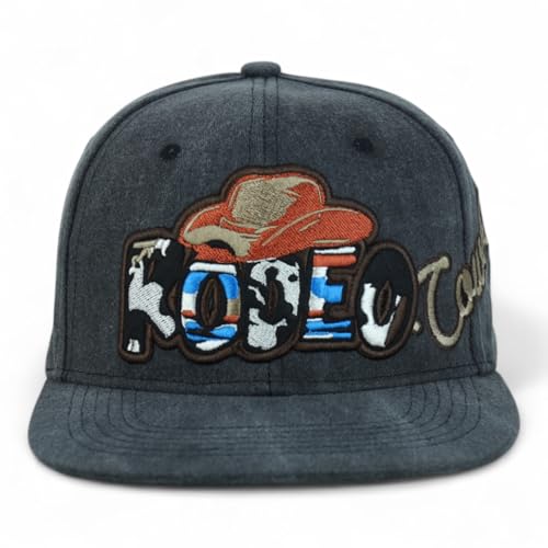 Trendy Apparel Shop Rodeo Design Embroidered Washed Cotton Flat Bill Snapback Cap