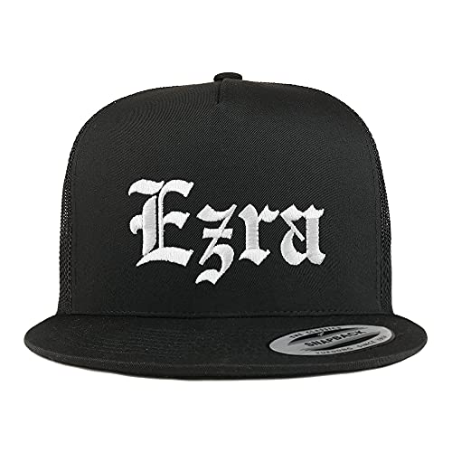 Trendy Apparel Shop Ezra Old English 5 Panel Flatbill Trucker Cap