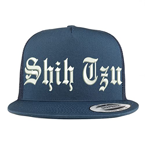 Trendy Apparel Shop Old English Shih Tzu 5 Panel Flatbill Trucker Cap