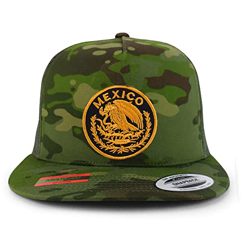 Trendy Apparel Shop Circular Mexico Patch 5 Panel Flatbill Trucker Cap