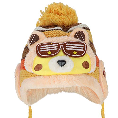 Trendy Apparel Shop Kid's Racoon Animal Fur Trimmed Pom Knit Beanie Hat