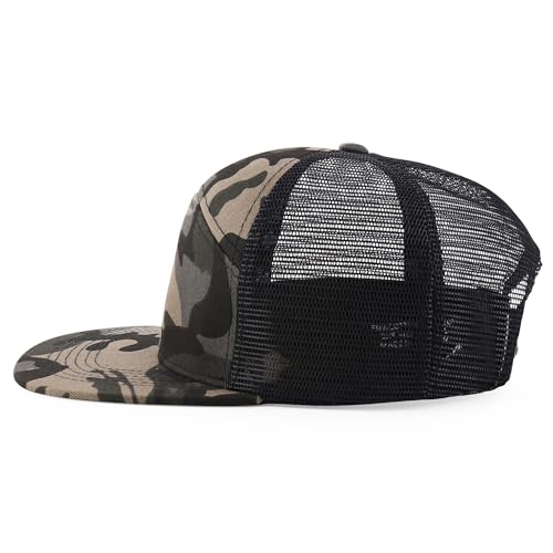 Trendy Apparel Shop Plain 7 Panel Structured Flat Bill Mesh Back Trucker Cap