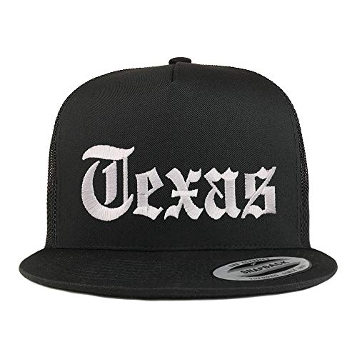Trendy Apparel Shop Texas State Old English 5 Panel Flatbill Trucker Mesh Cap