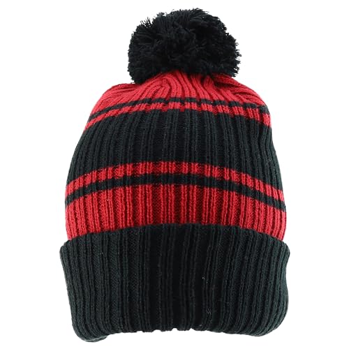 Trendy Apparel Shop Stripe Pattern Ribbed Knit Cuff Long Beanie with Pom Pom