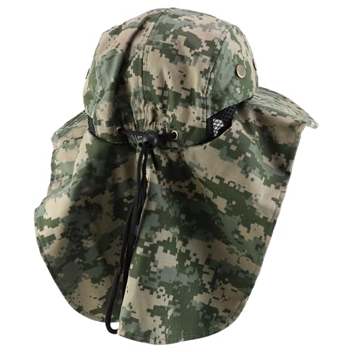 Trendy Apparel Shop Camouflage Pattern Sun Protection Wide Brim Cap with Neck Flap