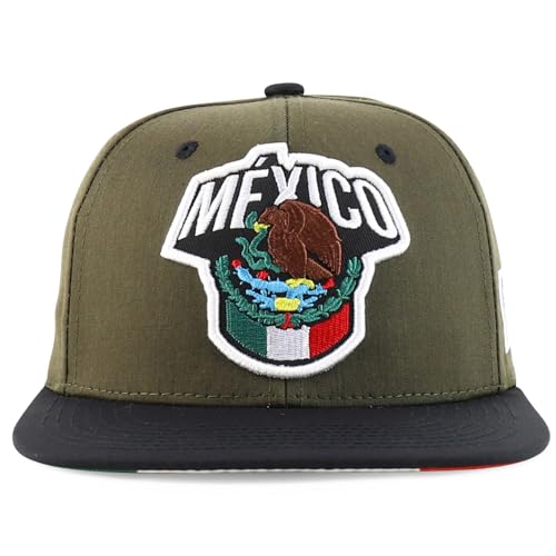 Trendy Apparel Shop 6 Panel Structured Mexico Eagle Flat Bill Snapback Baseball Cap