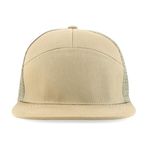 Trendy Apparel Shop Plain 7 Panel Structured Flat Bill Mesh Back Trucker Cap