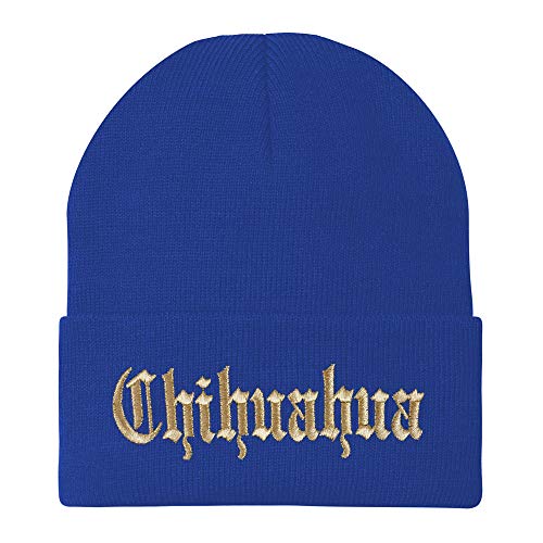 Trendy Apparel Shop Old English Chihuahua Gold Embroidered Acrylic Knit Beanie Cap