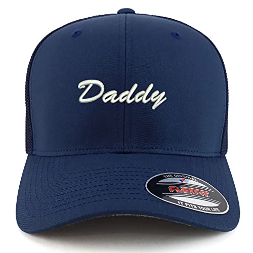 Trendy Apparel Shop Oversized XXL Daddy Script Font Embroiderd Structured Fitted Trucker Mesh Cap