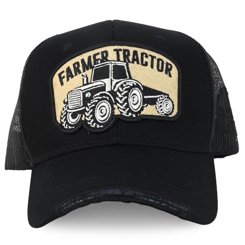 Trendy Apparel Shop Farmer Tractor Embroidered Mesh Back Baseball Cap