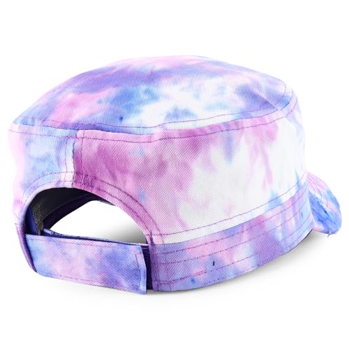 Trendy Apparel Shop Plain 100% Cotton Tie Dyed Patterned Flat Top Army Baseball Cap