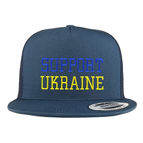 Trendy Apparel Shop Support Ukraine Embroidered 5 Panel Flatbill Trucker Cap