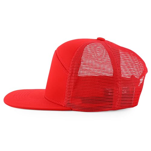 Trendy Apparel Shop Plain 7 Panel Structured Flat Bill Mesh Back Trucker Cap