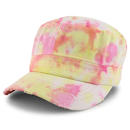 Trendy Apparel Shop Plain 100% Cotton Tie Dyed Patterned Flat Top Army Baseball Cap
