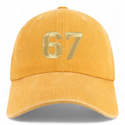 Trendy Apparel Shop Number 67 Gold Thread Embroidered Pigment Dyed Cotton Baseball Cap