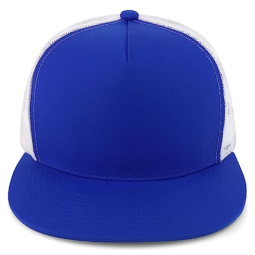 Trendy Apparel Shop Structured High Crown 5 Panel Round Flat Bill Trucker Cap