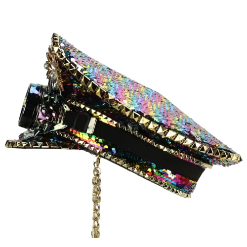 Trendy Apparel Shop Festival Party Sparkly Sequin Rhinestone Captain Hat
