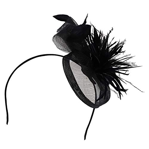 Trendy Apparel Shop Tall Feather Accented Netting Fascinator Headband