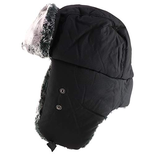 Trendy Apparel Shop Men's Faux Fur Lined Nylon Removable Mouth Guard Trapper Hat