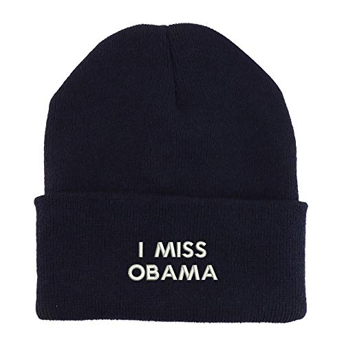 Trendy Apparel Shop I Miss Obama Embroidered Made in USA Cuff Folded Acylic Knit Winter Beanie Hat