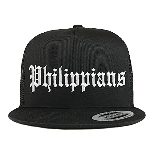 Trendy Apparel Shop Philippians Old English 5 Panel Flatbill Trucker Cap