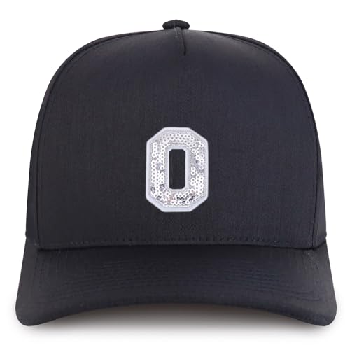 Trendy Apparel Shop Letter O Sequin Patch 5 Panel Cotton Baseball Cap