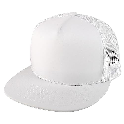 Trendy Apparel Shop Structured High Crown 5 Panel Round Flat Bill Trucker Cap
