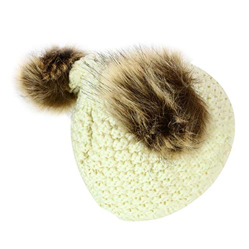 Trendy Apparel Shop Kid's Youth Size Girls Fur pom Ears Crochet Knit Beanie Hat