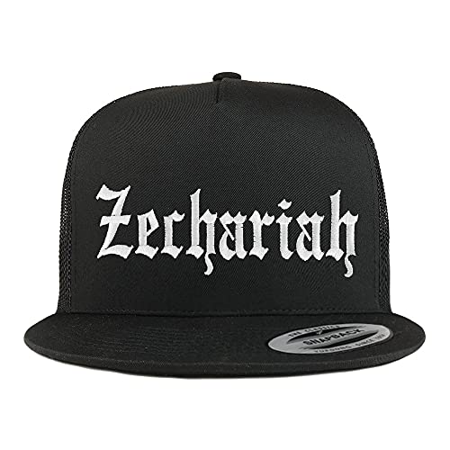Trendy Apparel Shop Zechariah Old English 5 Panel Flatbill Trucker Cap