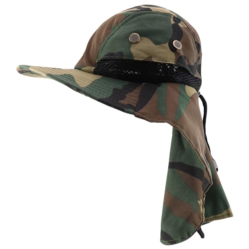 Trendy Apparel Shop Camouflage Pattern Sun Protection Wide Brim Cap with Neck Flap