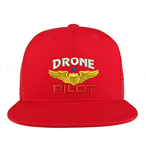 Trendy Apparel Shop Drone Pilot Aviation Wing Embroidered Cotton Flatbill Mesh Back Trucker Cap