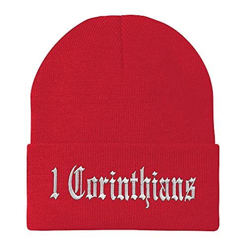 Trendy Apparel Shop 1 Corinthians Old English Embroidered Long Cuff Beanie