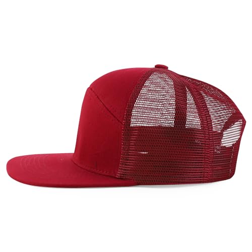 Trendy Apparel Shop Plain 7 Panel Structured Flat Bill Mesh Back Trucker Cap