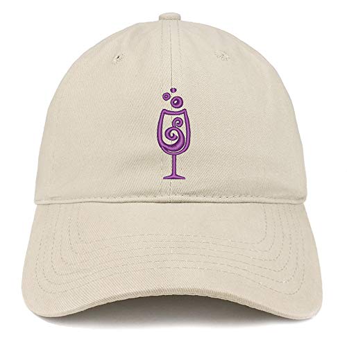 Trendy Apparel Shop Wine Glass Embroidered Soft Crown 100% Brushed Cotton Cap