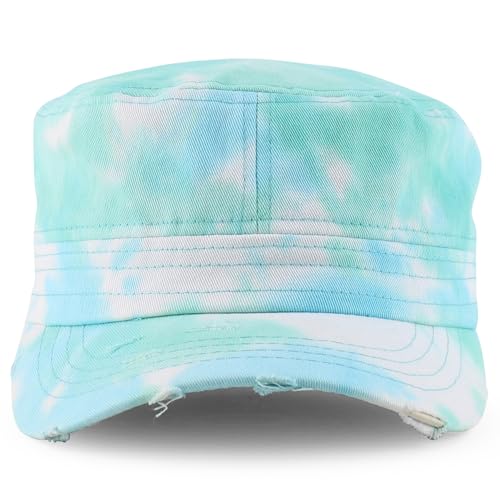 Trendy Apparel Shop Plain 100% Cotton Tie Dyed Patterned Flat Top Army Baseball Cap