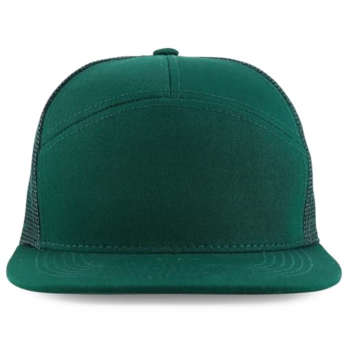 Trendy Apparel Shop Plain 7 Panel Structured Flat Bill Mesh Back Trucker Cap