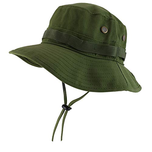 Trendy Apparel Shop Solid Color Outdoor Hunting Boonie with Chin Strip