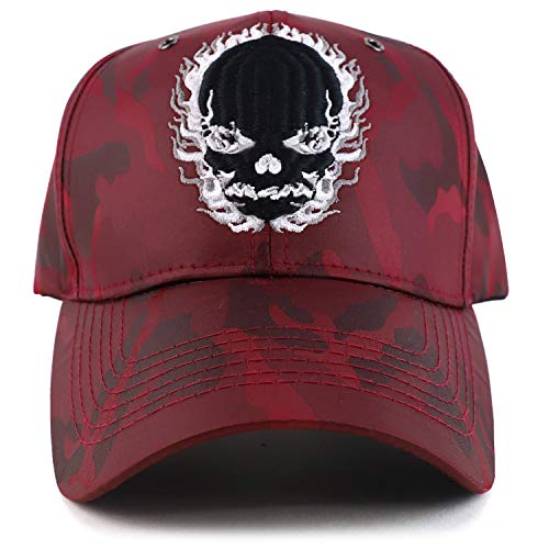 Trendy Apparel Shop Flame Skeleton Skull Nyon Camo Baseball Cap