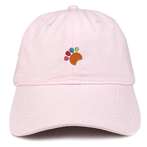 Trendy Apparel Shop Colorful Dog Paw Embroidered Brushed Cotton Dad Hat Ball Cap - Light Pink